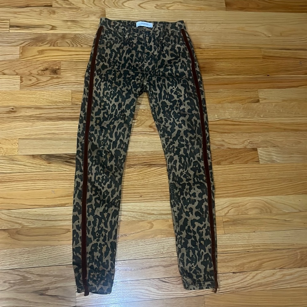 Zara Leopard Skinny Jeans with Velvet Stripe